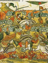 Die Schlacht von Wesenberg am 18. Februar 1268, aus der Illuminierten Kompilierten Chronik, zweite Hälfte des 16. Jahrhunderts